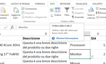 Ordinamento semplice (A/Z - Z/A)