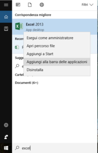 Aprire Excel utilizzando Cortana