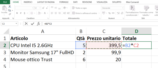 Formule con riferimenti di celle