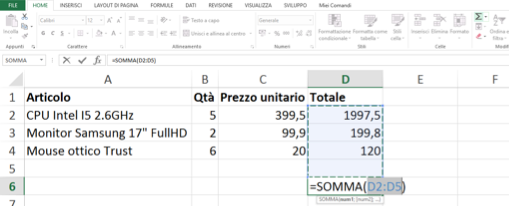 Funzione Somma Automatica