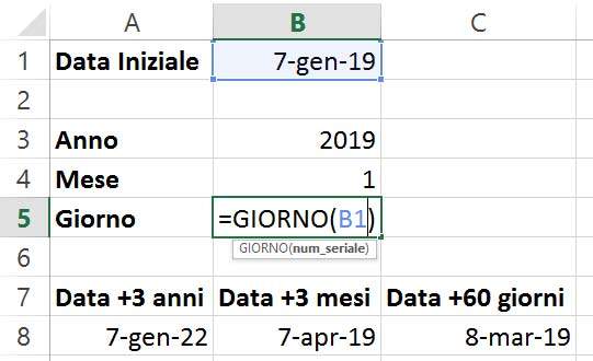 Esempio di applicazione della funzione GIORNO