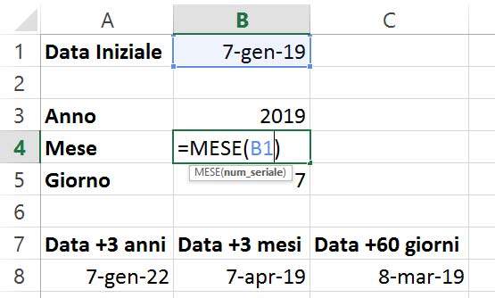 Esempio di applicazione della funzione MESE