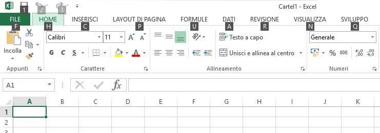 Combinazioni tastiera Excel per il tasto ALT