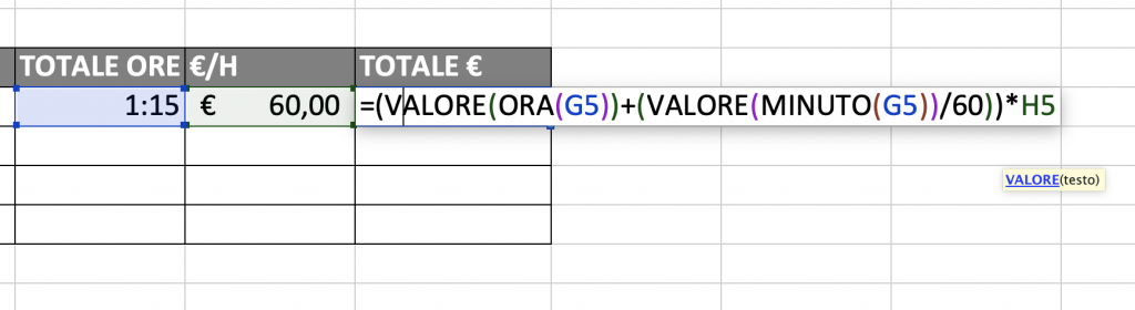 Formula completa per convertire ore e minuti