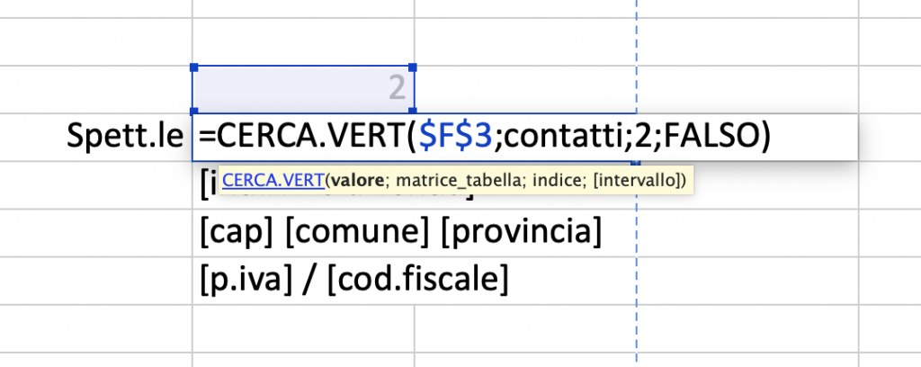 Esempio di funzione CERCA.VERT 1