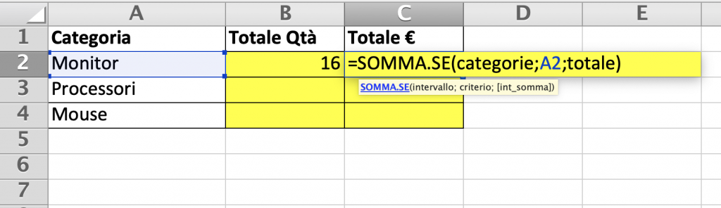Riepilogo per valore complessivo con la funzione somma.se