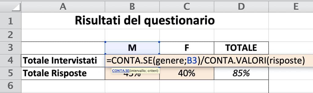 Esempio di applicazione della funzione conta.se