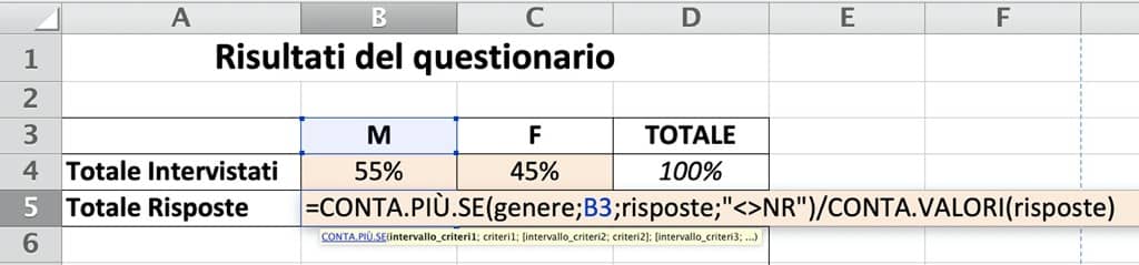 Esempio di applicazione della funzione conta.più.se