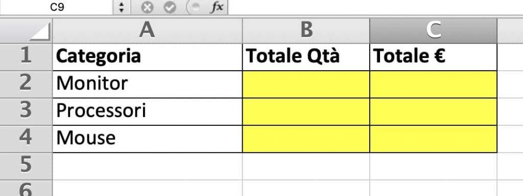 Report di analisi con funzione SOMMA.SE