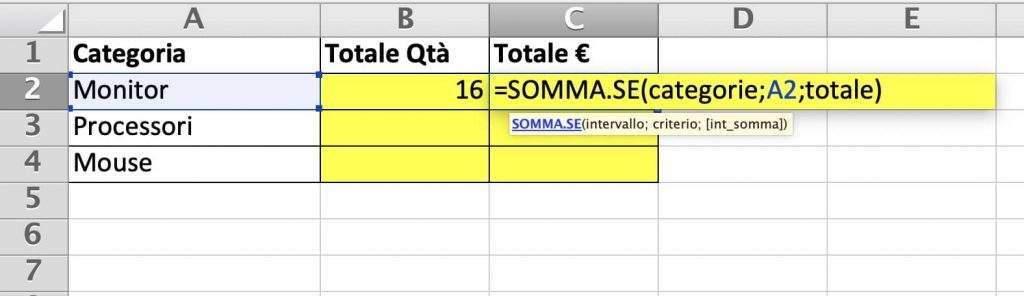 Riepilogo per valore complessivo con la funzione somma.se