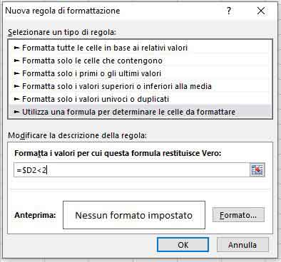 Regola e formula di formattazione condizionale