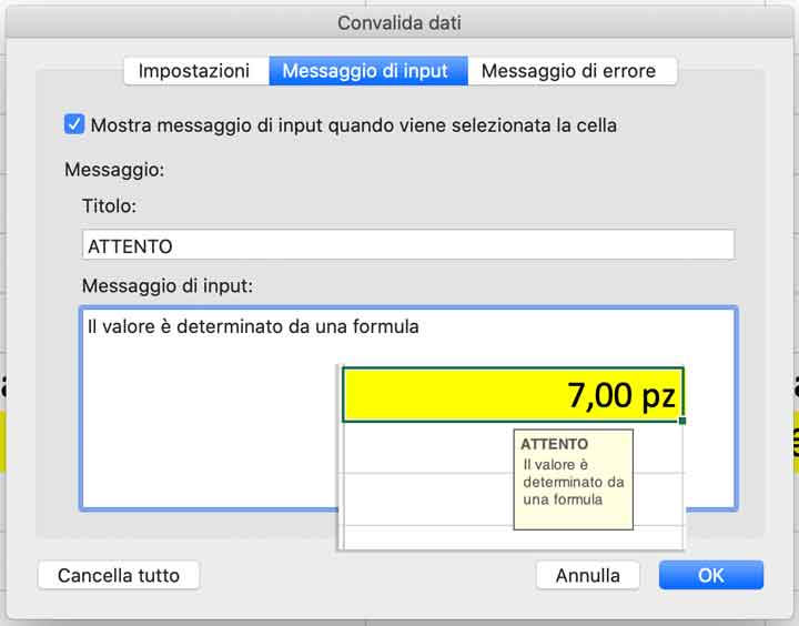 Messaggio di input