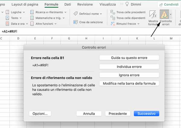 Strumento Controllo errori di Excel