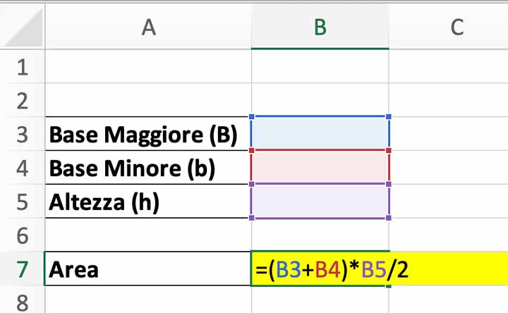 Formula finale per il calcolo dell'area di un trapezio in Excel