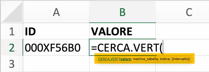 CERCA VERT: argomenti della funzione di Excel