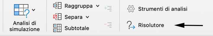 Risolutore Excel nella scheda dati