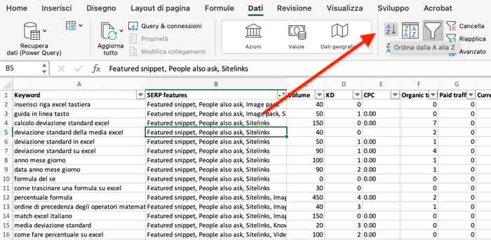 Come ordinare un testo in Excel