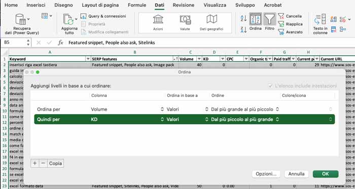 Come ordinare in base a più criteri in Excel